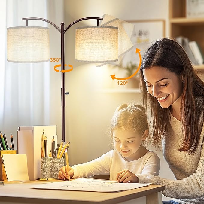 ROTTOGOON Dimmable Floor Lamp, Arc Floor Lamps for Living Room, Stepless Dimming Modern Standing Lamp with Linen Shade, Tall Lamp for Bedroom Office Dining Room- Brown