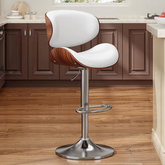 Bar Stools Modern Swivel Bar Chairs, Barstools Counter Height with Backrest for Bar, Kitchen, Dining Room White
