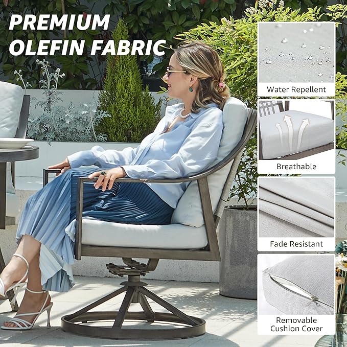 NATURAL EXPRESSIONS 7 Piece Patio Dining Table Outdoor Furniture Set for 6, 4Pcs Fixed and 2Pcs Swivel Patio Dining Chairs with Olefin Cushions, 65”Large Dining Table with Umbrella Hole