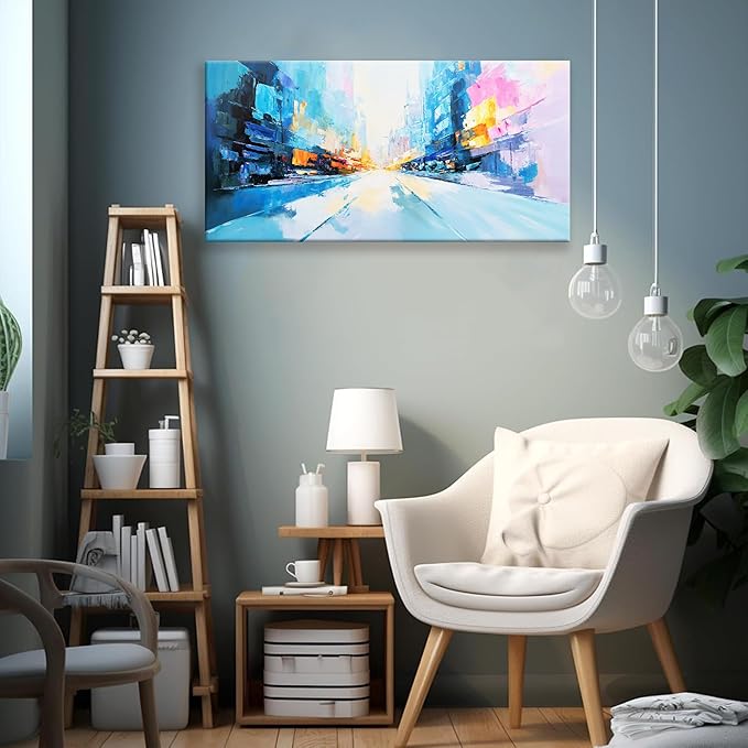 Tsomzxng Canvas Art Wall Decor Modern Minimalist Home Wall Decor Paintings Prints Colorful City Street Scene Wall Art Abstract Wall Art Pictures For Bedroom Kitchen Office Artwork 20"×40"