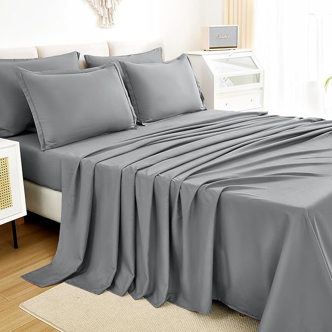 Litanika Full Size Comforter Sets Medium Gray - 7 Pieces Bed in a Bag Full Bedding Comforter Sets, Solid Lightweight Bed Set with Comforter, Sheets, Pillowcases & Shams