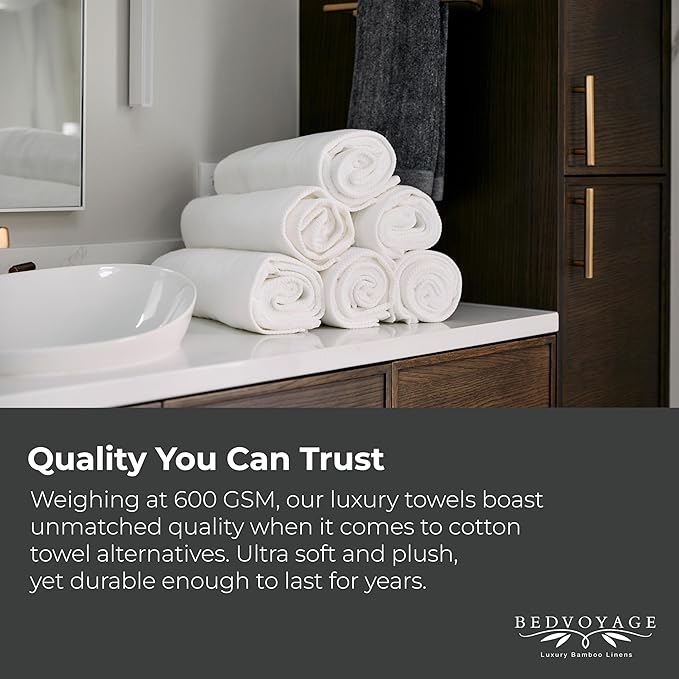 BedVoyage Luxury Bath Towels Set of 8 - Ultra Soft Plush Bathroom Towel Set - Highly Absorbent Viscose from Bamboo Bath Towels Ultra Soft - Spa Towel for Body - Champagne