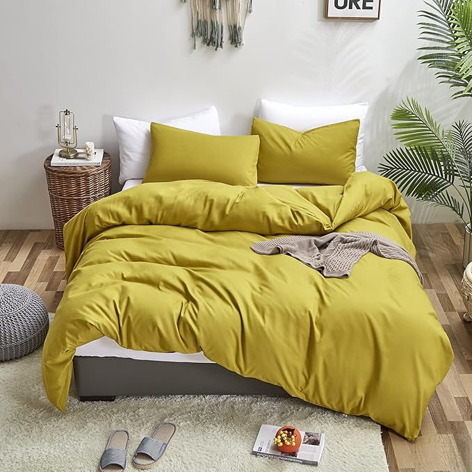 Luxlovery Chartreuse Comforter Set Full Moss Green Bedding Comforter Set l Modern Solid Grass Green Soft Breathable Yellowish Blanket Quilts 3 Piece Bedding Set for Women Men Kids