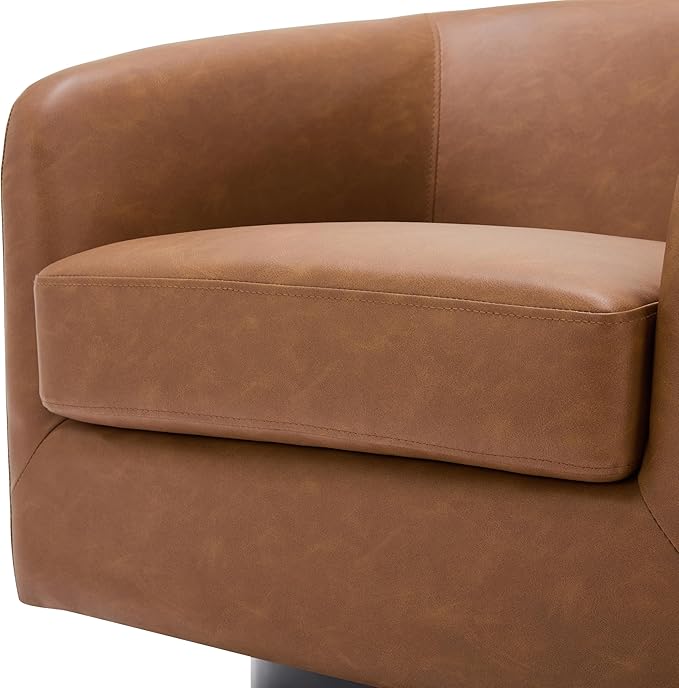 UIXE 360° Swivel Barrel Accent Chair Armchair, PU Leather Round Club Arm Chair for Lving Room, Modern Upholstered Small Bedroom Single Sofa Seat - Brown, Set of 1