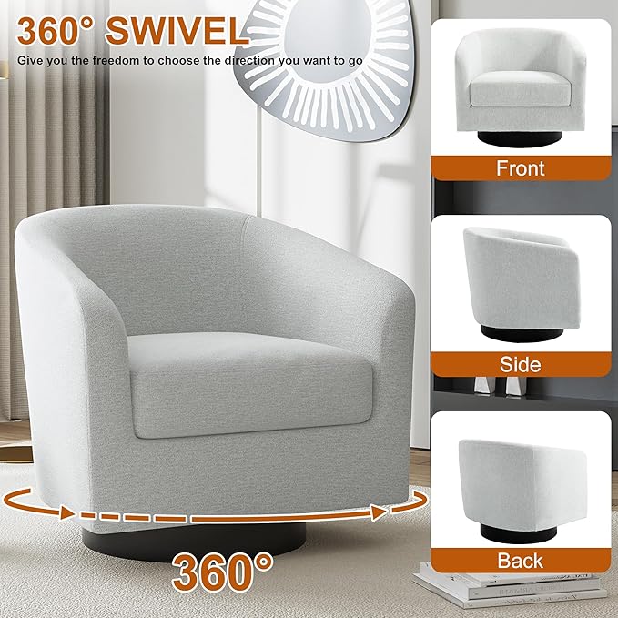 UIXE Swivel Accent Chairs Set of 4, Chenille Barrel Chair Upholstered Armchair for Living Room, Modern Round Arm Chair Small Single Sofa Bedroom Reading Seat - Beige