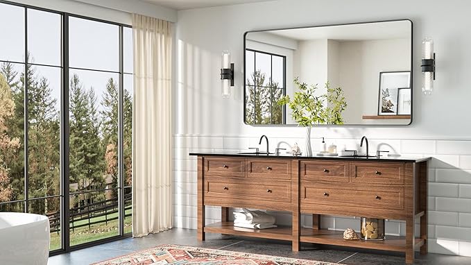 TETOTE Black Frame Mirror 55 x 30 Metal Framed Bathroom Vanity Mirrors, Tempered Glass, Modern Farmhouse Wall Mounted Mirror for Decorative(Horizontal/Vertical)