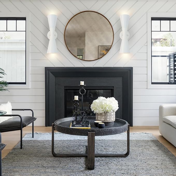 Modern Indoor Wall Sconces Set of 2, Up and Down White Wall Sconces, Mid Century Indoor Wall Light Fixture, Hardwired Wall Mounted Lamp for Living Room, Bathroom, Bedroom, Hallway, 18inches