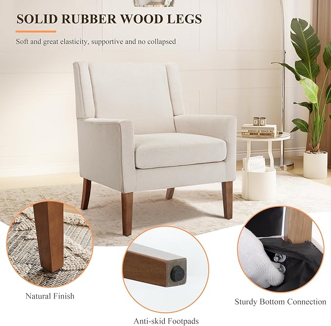 Accent Chairs for Living Room, Mid-Century Wooden Fabric Living Room Chairs, Arm Chair, Side Chairs for Living Room, Bedroom, Reading Nook