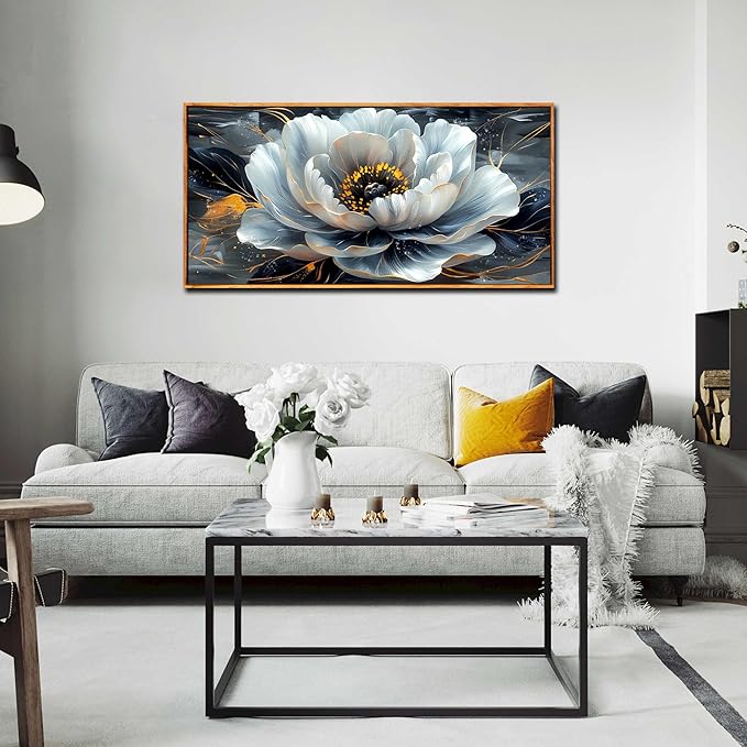 Flower Canvas Wall-Art - Black and White Canvas Wall Art for Bedroom - Floral Wall Art Framed Size 24" x 48"
