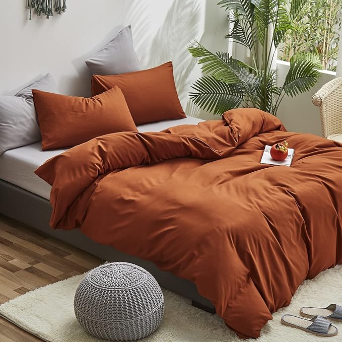 Cottonight Pumpkin Comforter Cal King Rust Burnt Orange Bedding Comforter California King Terracotta Caramel Solid Color Blanket Quilts Reddish Brown Plus Size Comforter Set for Women Men