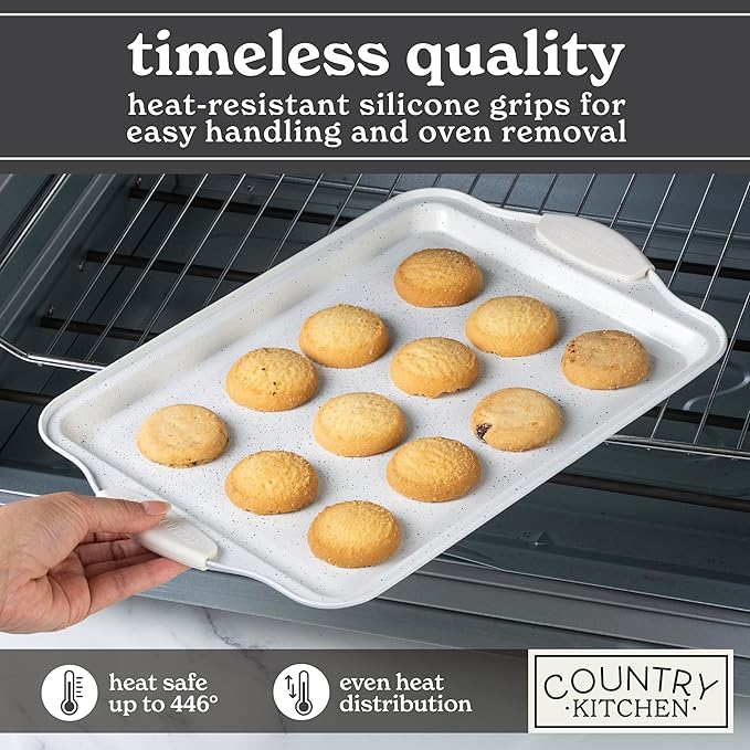 Country Kitchen Nonstick Stackable Bakeware Set - Heavy Duty, Durable, Easy Release Baking Set, Cream, 4 Pcs