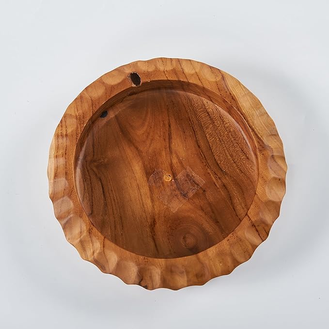 Teak Handcrafted Wooden Bowls Natural Wood Round Utility Bowl 7.9" W Handmade Rustic Serving Platter Fruit Snack Holder for Entry Table Vintage Artworks Dining Room Home Décor