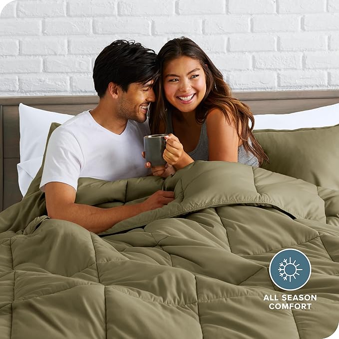 Bare Home Comforter Set - Twin/Twin Extra Long Size - Ultra-Soft - Goose Down Alternative - Premium 1800 Series - All Season Warmth (Twin/Twin XL, Olive)