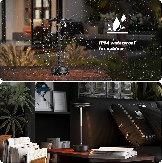 2 Pack Rechargeable Table Lamps Cordless, Portable 5000mAh Outdoor Table Light, 3 Color Stepless Dimming LED Table Lamp with Memory Function, for Home/Dinner/Patio/Restaurant.(Black)