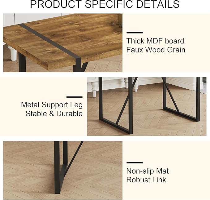 Rustic 9 Piece Dining Room Table Set for 8 People, Mid Century Modern 71 Inch Rectangle Wood Kitchen Dining Table with 8 Fabric Chairs Set, Suitable for Kitchen Dining Room Apartment