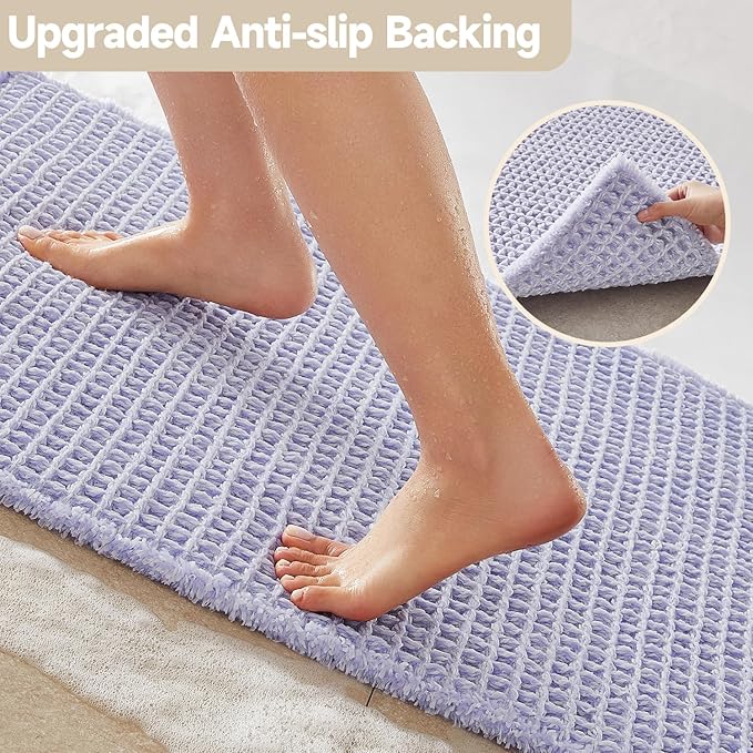 Waffle Bath Mat, Boho Bathroom Rugs Non Slip Washable Super Absorbent Quick Dry Cute Bath Mat Farmhouse Bathroom Decor, 36''x24'' Lavender Cream