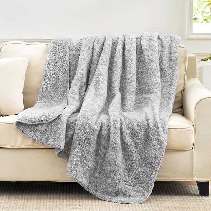 Cozy Bliss Ultra Soft Reversible Double Sherpa Sided Blanket, Fluffy Thick Warm Plush Fuzzy Blanket for Couch, Bed and Gifts (Mottled Grey, 50" x 60")