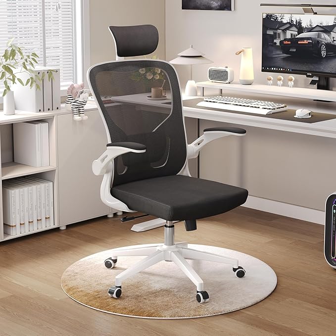 Ergonomic Office Chair, High-Back Mesh Computer Desk Chair with Adjustable Height, Lumbar Support, Flip-Up Armrests,headrest，and Swivel Rolling Design for Home and Office Use