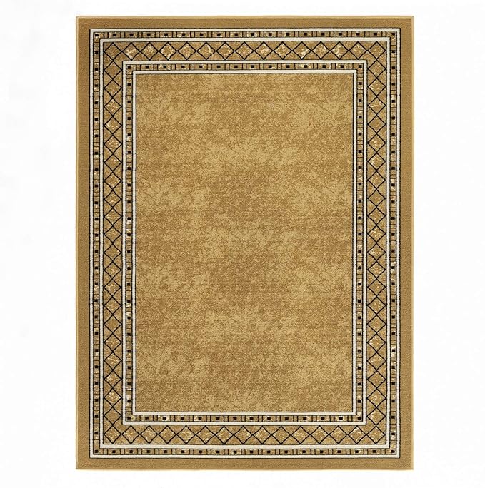 Antep Rugs Alfombras Modern Bordered 3x5 Non-Skid (Non-Slip) Low Profile Pile Rubber Backing Indoor Area Rugs (Brown, 3' x 5')