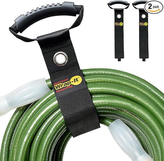 Easy-Carry Wrap-It Storage Straps - 28” (2-Pack) Black with Grommet - Cord Wrap and Hose Organizer for Your RV Tool Kit