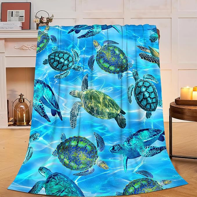 Sea Turtle Flannel Blanket Soft Cozy Nautical Ocean Turtle Fleece Plush Stuff Decor Throw Blanket Warm Sea Turtle Blanket Gifts for Girls Boys Lovers Women Adults Men Kids Bed Travel 60"x80"
