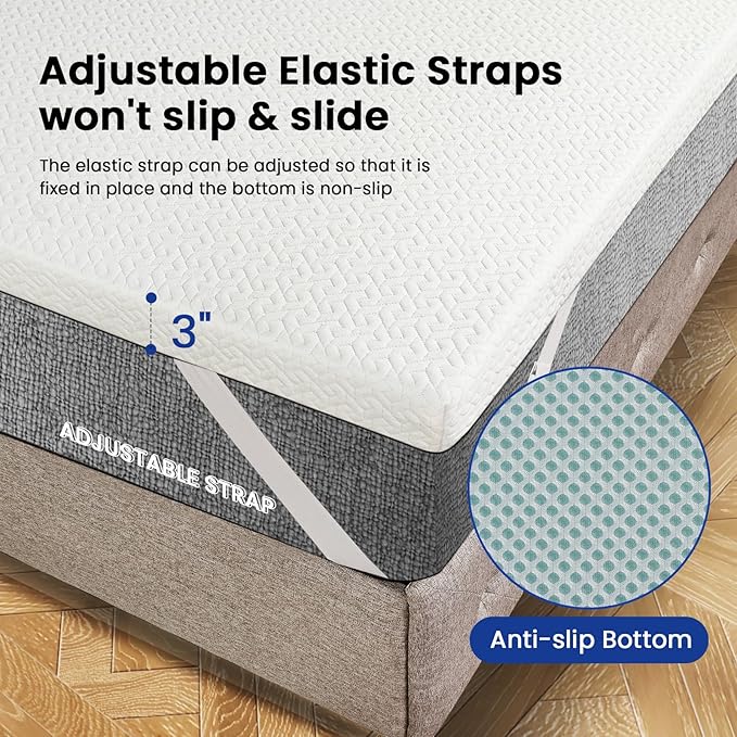 3 Inch Gel Memory Foam Mattress Topper Twin XL, Cooling Mattress Topper with Removable & Washable Cover, CertiPUR-US Certified