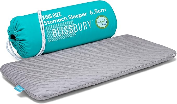 BLISSBURY King Stomach Sleeping Pillow | Thin 2.6-Inch Memory Foam Pillow for Stomach and Back Sleepers
