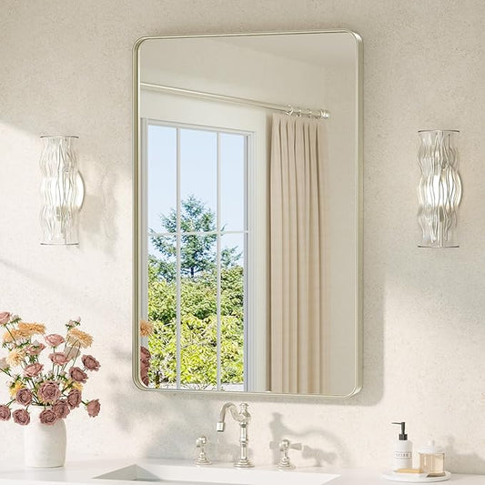 TETOTE Brushed Nickel Mirror for Bathroom 24 x 36 Metal Framed Vanity Mirror, Tempered Glass, Modern Farmhouse Wall Mounted Mirrors for Decorative(Horizontal/Vertical)