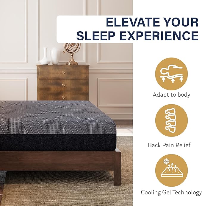 EGOHOME 10 Inch Twin Mattress, Copper Gel Cooling Memory Foam Mattress for Back Pain Relief,Therapeutic Single Mattress Bed in a Box, Made in USA, CertiPUR-US Certified, 38x75x10 Black