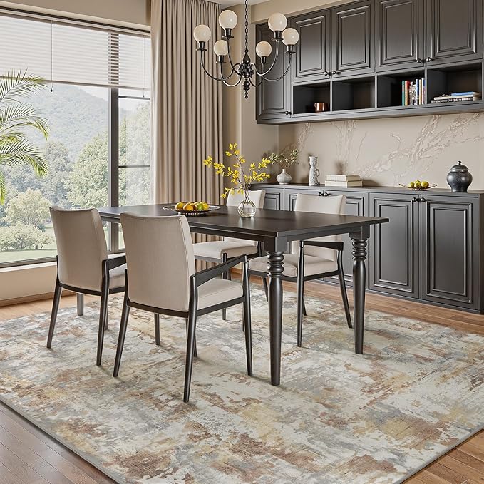 tchdio Area Rug 6x9 Rugs for Living Room- Abstract Soft Living Room Rug-Non Slip Carpet-Machine Washable Rug for Bedroom Dining Room Home Office Modern Rugs Light Grey/Brown/Beige
