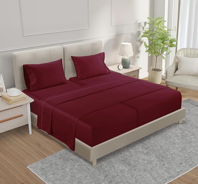 Egyptian Cotton Sheets For Queen Size Bed Deep Pocket Queen Sheets Fits Upto 17" Mattress, 800TC Sateen Weave 4 PC Soft and Comfortable Cotton Bedsheet All seasons, No Lint Machine Washable - Burgandy