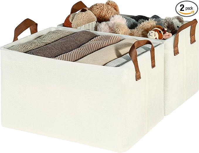 GRANNY SAYS Storage Baskets for Shelves, Closet Organizer Bins, Clothes Storage Bins with Metal Frame, Large Baskets for Organizing and Storage, Collapsible, Ivory, 2-Pack
