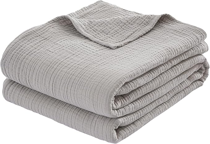 100% Cotton Muslin Twin XL Blanket (66" x 90") – A Luxuriously Soft, 4-Layer Lightweight and Breathable Gauze Blanket, Perfect for Year-Round use on beds, couches (Grey, Twin XL)