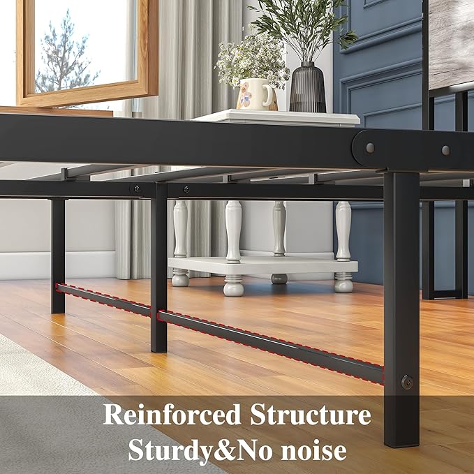 Queen Bed Frame with Storage Headboard/Power Outlets/USB Ports Charging Station,Metal Bed Frame Queen Size No Box Spring Needed,Under Bed Storage,Easy Assembly,Warm Grey