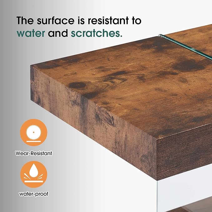 ivinta Glass Console Table, 3-Tier Industrial Rustic Entryway Table with Storage Shelves and Hidden Drawer for Living Room Hallway Foyer or Entrance, 5104 (Dark Brown, 39")