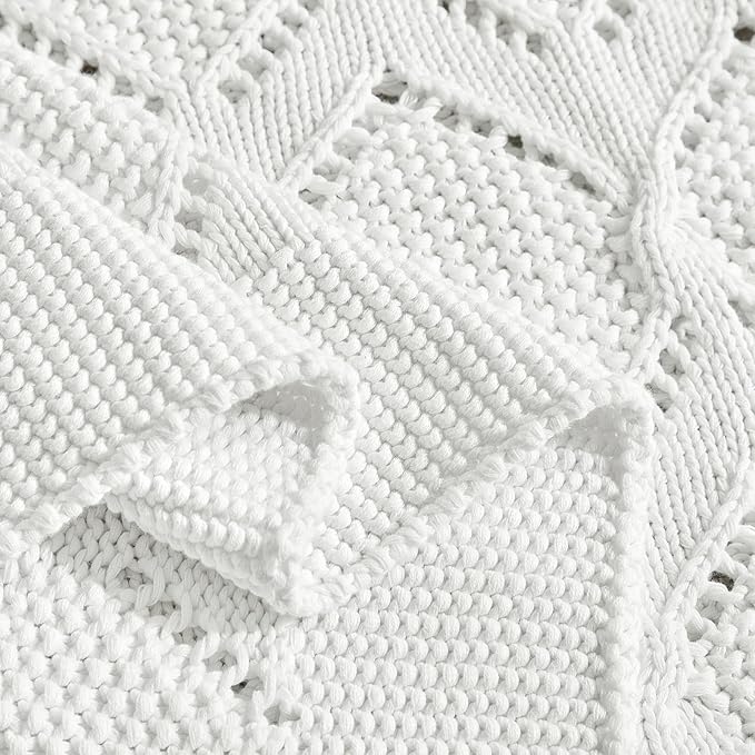 Longhui bedding Chunky Cotton Knit Throw Blanket for Couch, Sofa, Bed, or Chair, Decorative Breathable Fall Cable Knit Blanket 51 x 63 Inches, Medium Weight Cream