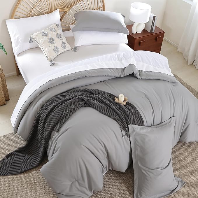 weigelia Twin Comforter Set Microfiber 5 Pieces Grey Twin Bedding Set All Season Soft Lightweight Comforter Set Bed in a Bag Twin Set with Comforters, Flat & Fitted Sheets, Pillowcases & Shams