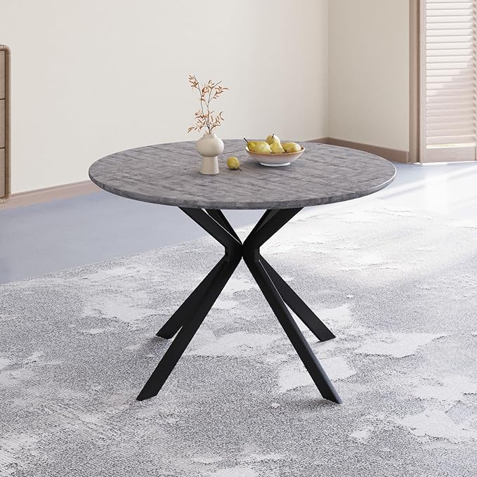 46.4" Round Dining Table, Mid Century Modern Round Dining Room Table for 4-6 with Metal Legs, Easy Assembly Coffee Table, Space-Saving Design for Kitchen and Dining Room