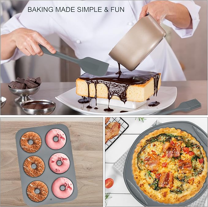 9in1 Nonstick Silicone Baking Bundt Cake Pan Cookie Sheet Molds Tray Heat Resistant Bakeware Tools Kit for Muffin Loaf Bread Pizza CupcakeUtensil