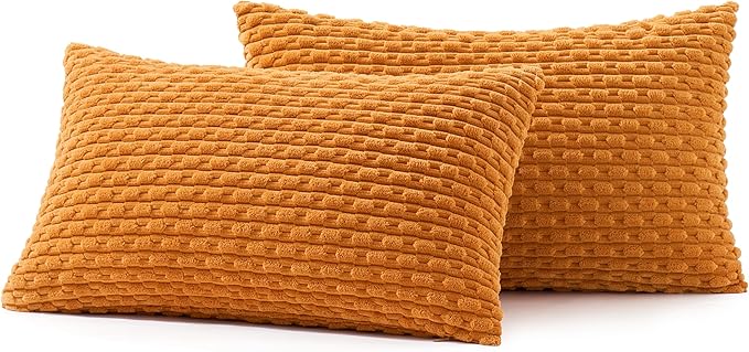 MIULEE Fall Burnt Orange Throw Pillow Covers Soft Corduroy Decorative Set of 2 Boho Striped Pillowcases Farmhouse Home Decor for Thanksgiving Couch Bed Sofa Living Room 12x20 Inch