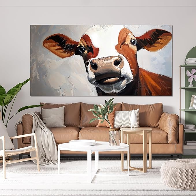 Canvas Wall Art Decor Canvas Large Abstract Living Room Decor Wall Highland Cow Black And White Wall Art Modern Abstract Wall Art Canvas Print Work For Home Kitchen Office Wall Decor 24" X 48"