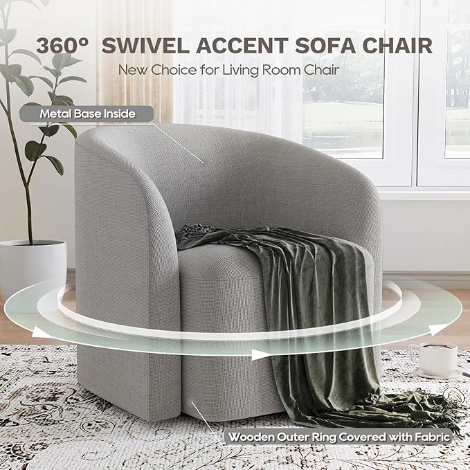 COLAMY Swivel Accent Chair,Swivel Barrel Chair,Upholstered Comfy 360 Degree Swivel Chair for Living Room/Bedroom/Waiting Room/Office(Grey)