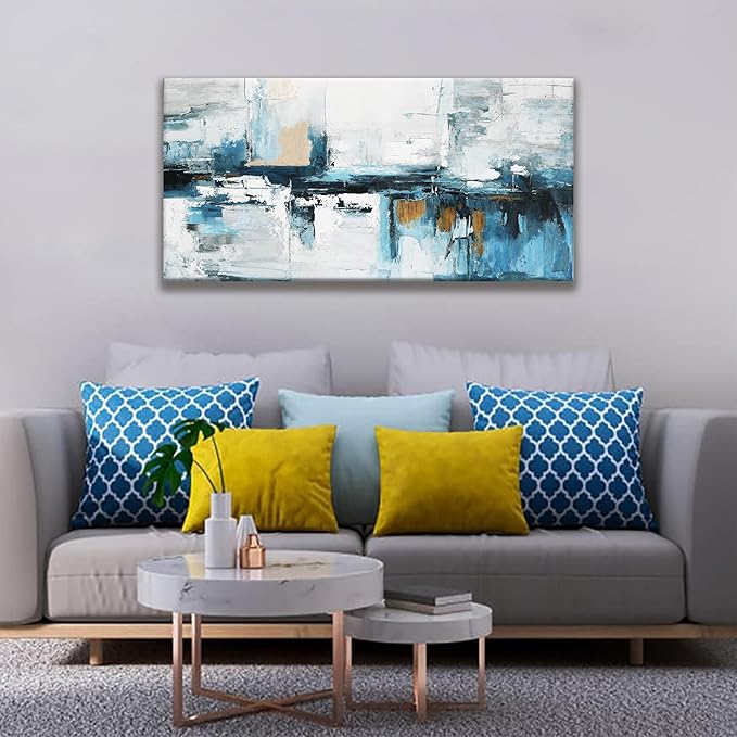 Tsomzxng Abstract Canvas Art Wall Decor Painting Abstract Wall Decor 20x40 Inch Decorations Blue And White Wall Art Office Canvas Picture Artwork For Bedroom Kitchen