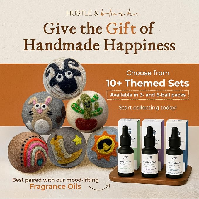 Fluff Ewes Wool Dryer Balls 3 Pack Premium New Zealand Wool Laundry Balls for Dryer, No Static Dryer Balls Laundry Reusable Cute - XL Wool Dryer Balls Cute, Baby Dryer Balls for Dryers - Lights