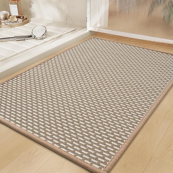 RESARE Non Slip Bath Mat - Machine Washable Bathroom Rugs, Super Absorbent Bath Mat Quick Dry Bathroom Mat, Bath Rugs Ultra Soft Rugs for Bathroom Floor, 17"x24" Brown