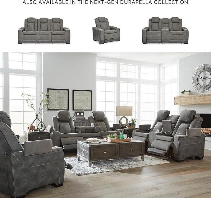 Signature Design by Ashley Next-Gen DuraPella Modern Faux Leather Power Reclining Loveseat with Console & Adjustable Headrest, Gray