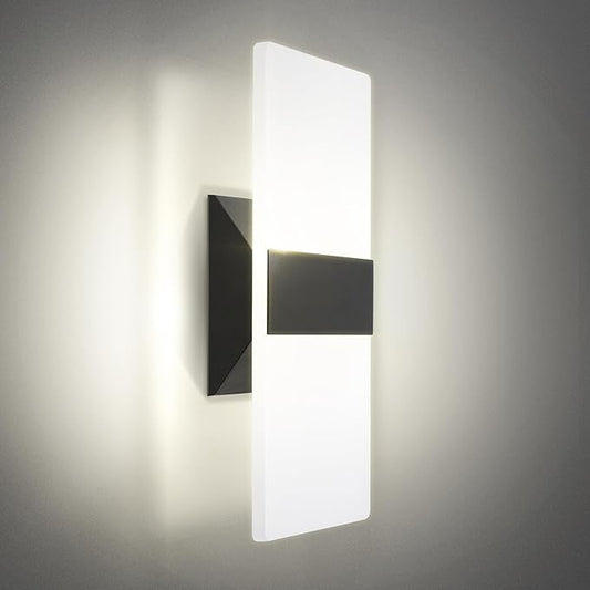 ASD 12 Inch LED Indoor Wall Sconce - Modern Interior 12W 2700K-5000K Adjustable Dimmable Wall Mounted Light Fixtures, Acrylic Glass Wall Lights for Stairway, Hallway - UL, Matte Black