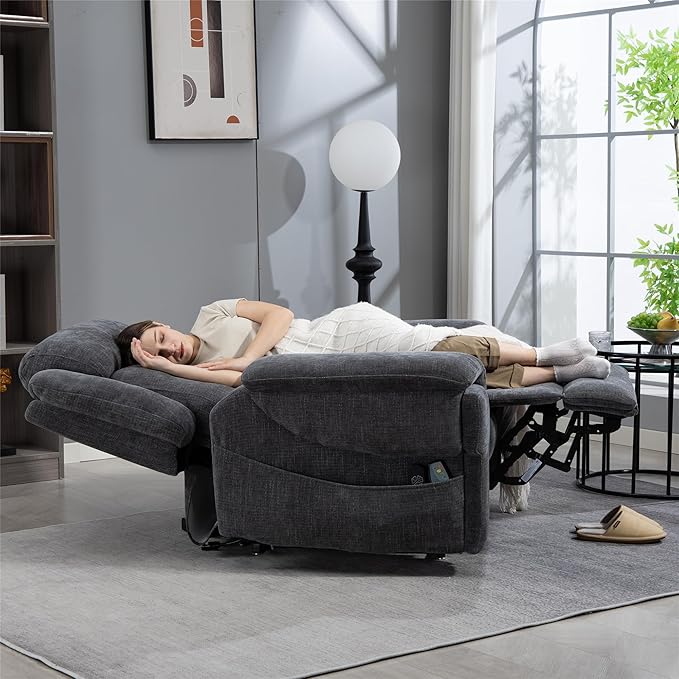 28 Inch Extra Wide Recliner Lay Flat 180°, Big Man 400lbs Oversized, Power Lift Recliner with Heat and Massage for Elderly, Large Heavy Duty Recliners with Cup Holders and Wireless Phone Charger