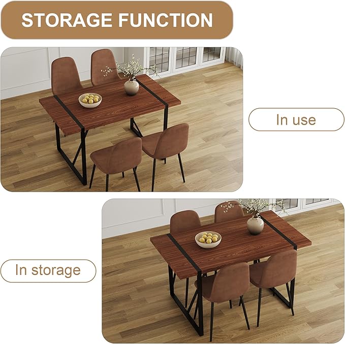Dining Table Chairs Set for 4, Modern Rectangular Dining Room Table Set PU Leather Upholstered Dining Chairs 55" Dinner Table Set for Kitchen, Dining Room (55 inch Table + 4 Brown Chairs)