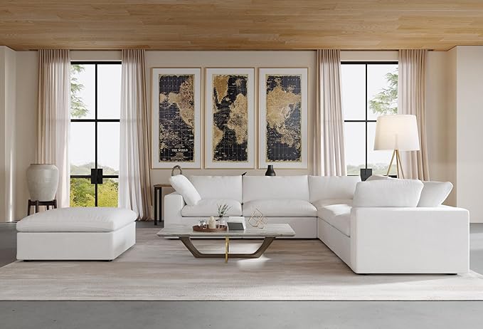 JACH V Shape Cloud Couches for Living Room, Modular Convertible Sectional Sofa Couch, Couch Cushion Covers Removable, Cloud Sofas with Chaise Ottoman for Party Living Room, Bedroom, Apartment (White)